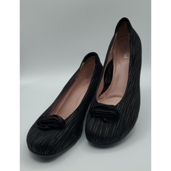 BeautiFeel Dona Pump Black Trateggio Suede 40.5 Floral Rosette Comfort Low Heel